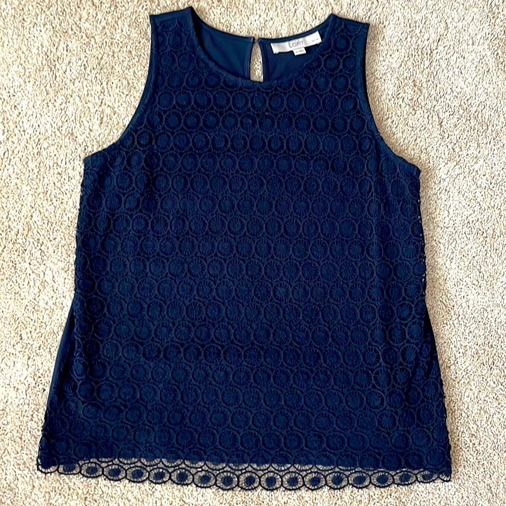 Sleeveless LOFT navy lace top